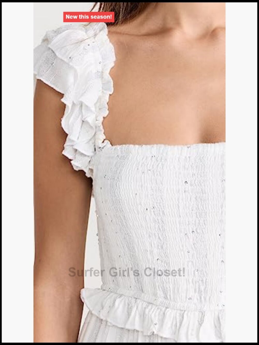 Women's Victoria Dress Cotton Coverup Maxi Flutter Sleeve Smocked - Picture 6 of 7